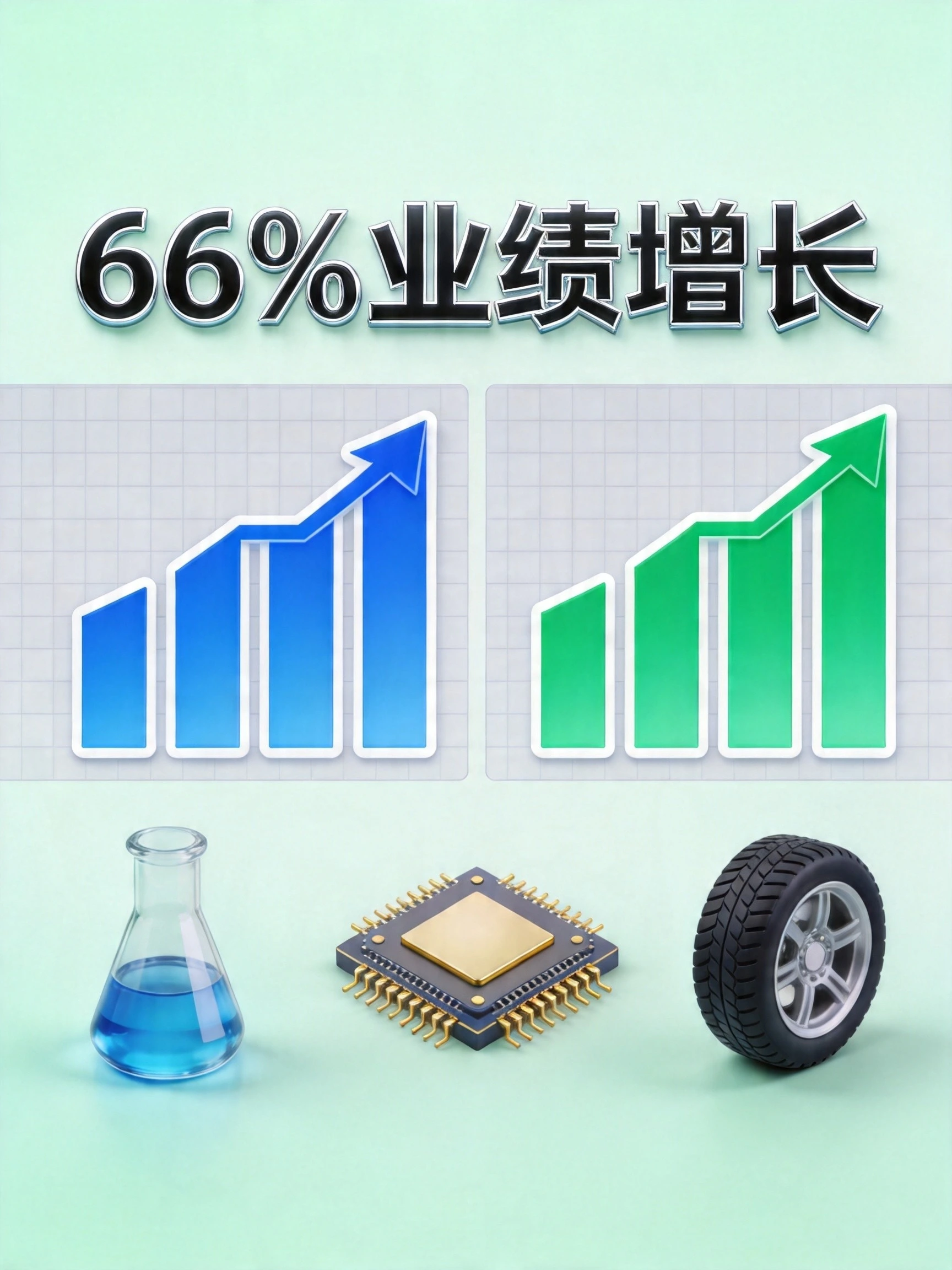 财报业绩增长概念图，66%公司业绩增长，三大行业图标展示