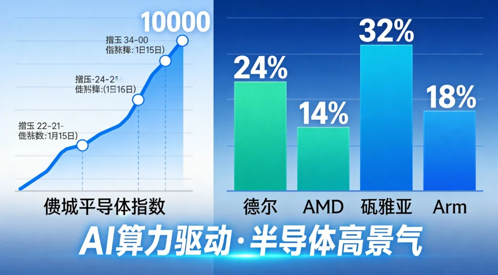 费城半导体指数创纪录连涨18天突破10000点,AI算力需求驱动英特尔、AMD、英伟达等芯片股集体飙升