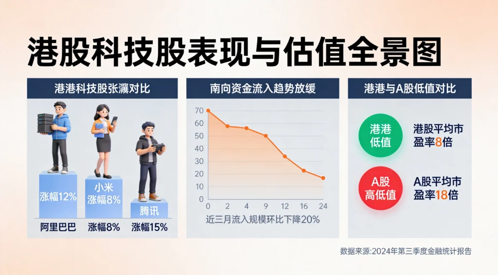 港股科技龙头涨跌互现,南向资金流入放缓与估值优势分析