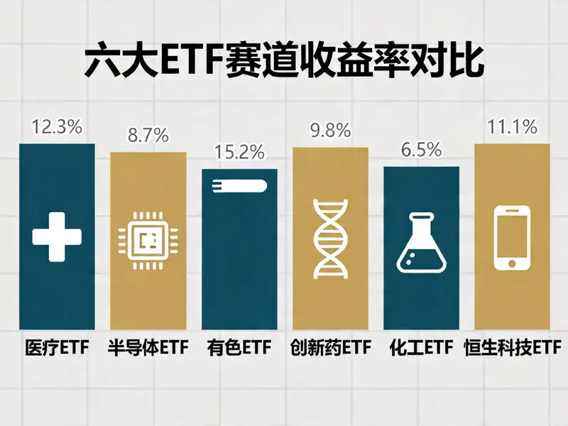 六大ETF收益率对比配图 - 六大主题ETF收益率柱状对比图