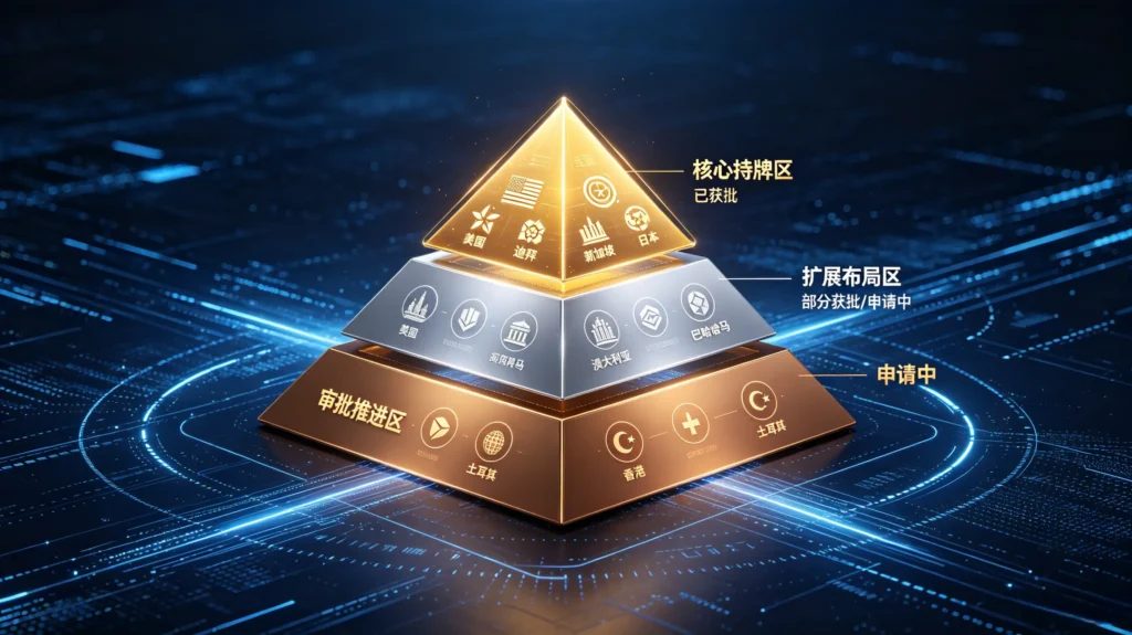 OKX 合规牌照三层金字塔图